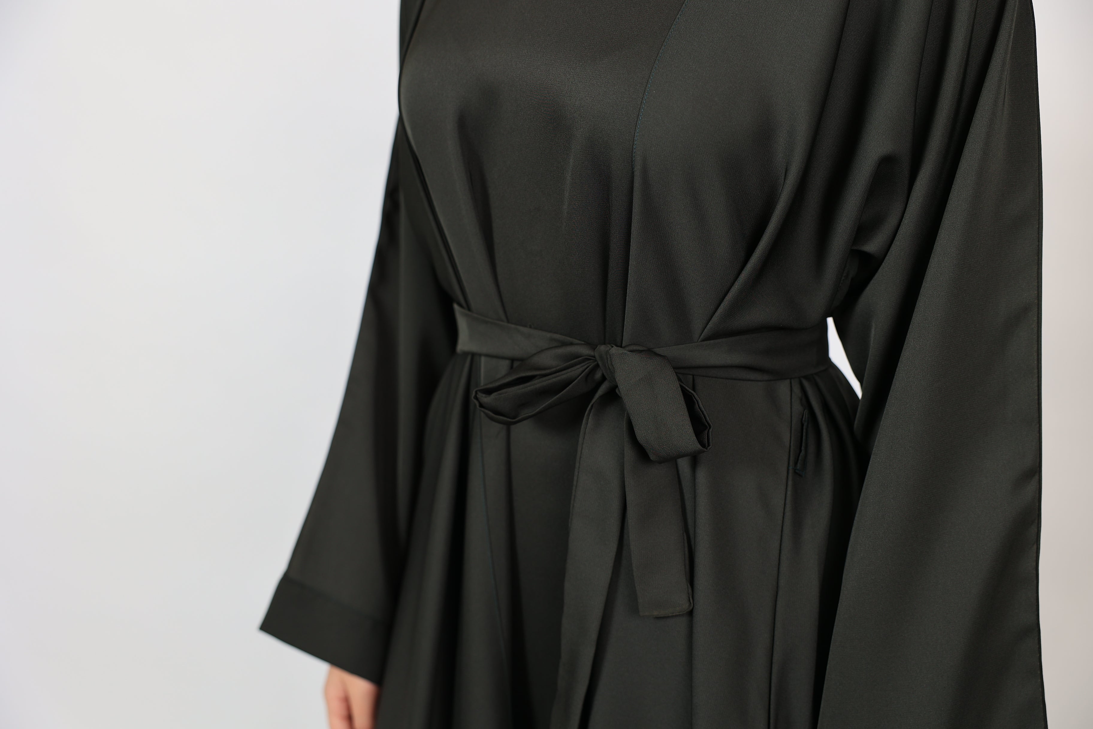 Black Open Front Abaya With Matching Slip