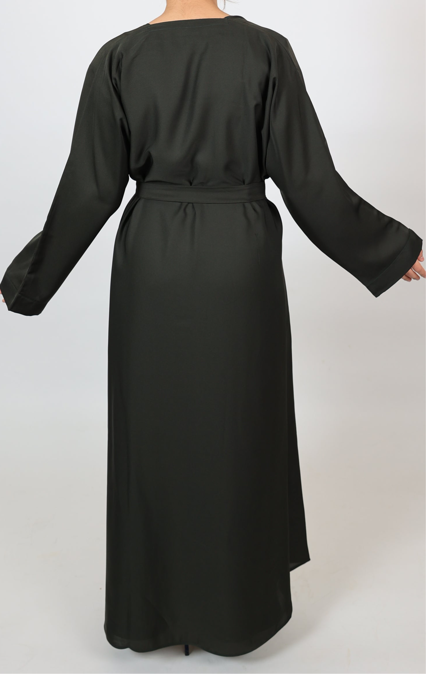 Black Open Front Abaya With Matching Slip