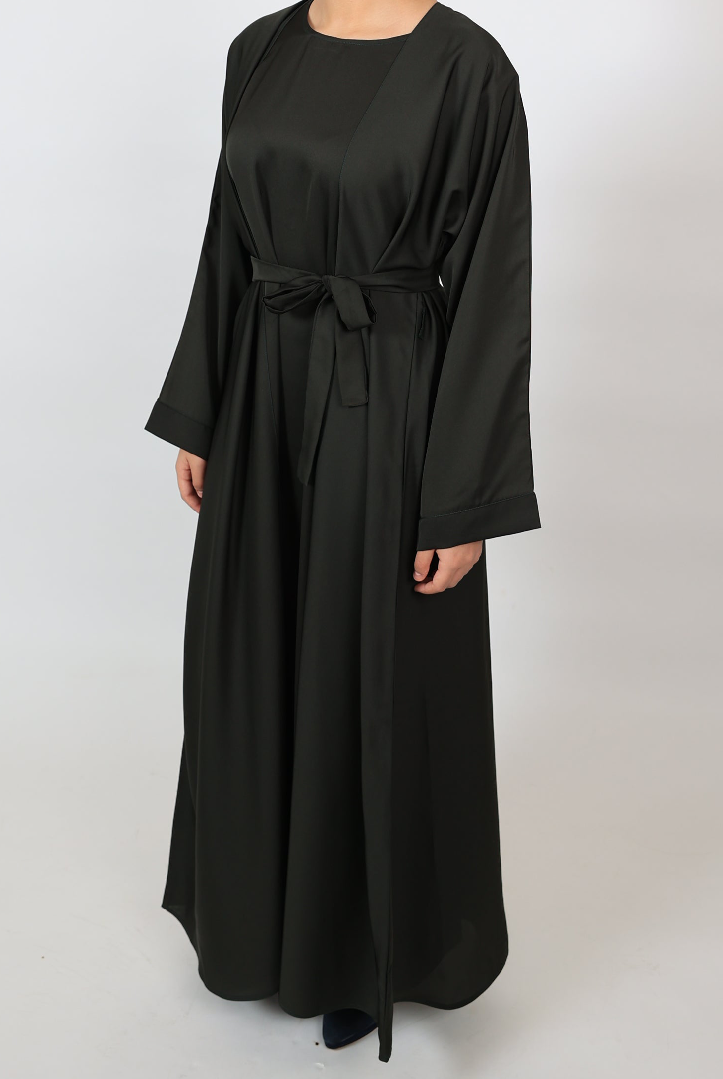 Black Open Front Abaya With Matching Slip