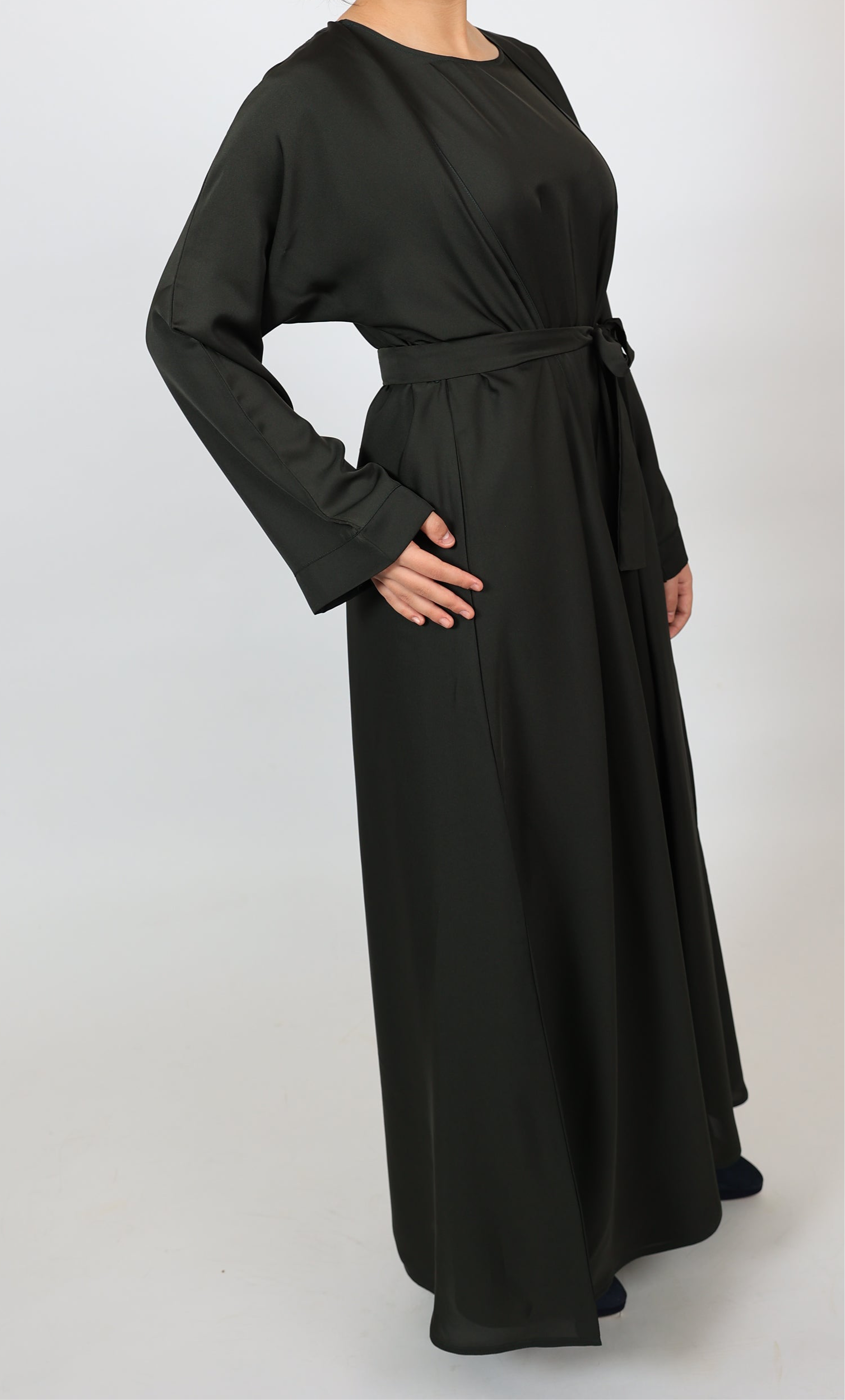 Black Open Front Abaya With Matching Slip