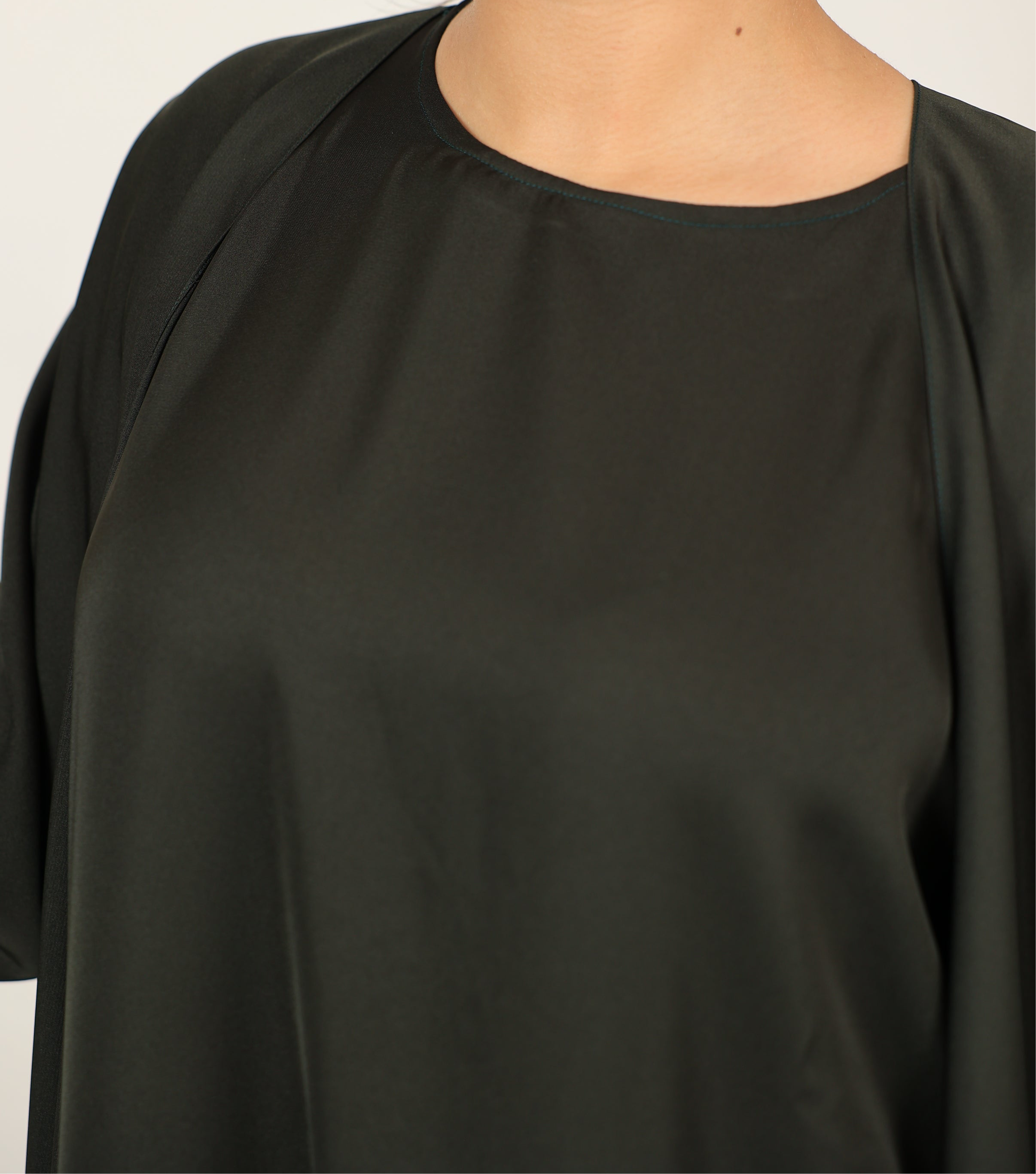 Black Open Front Abaya With Matching Slip