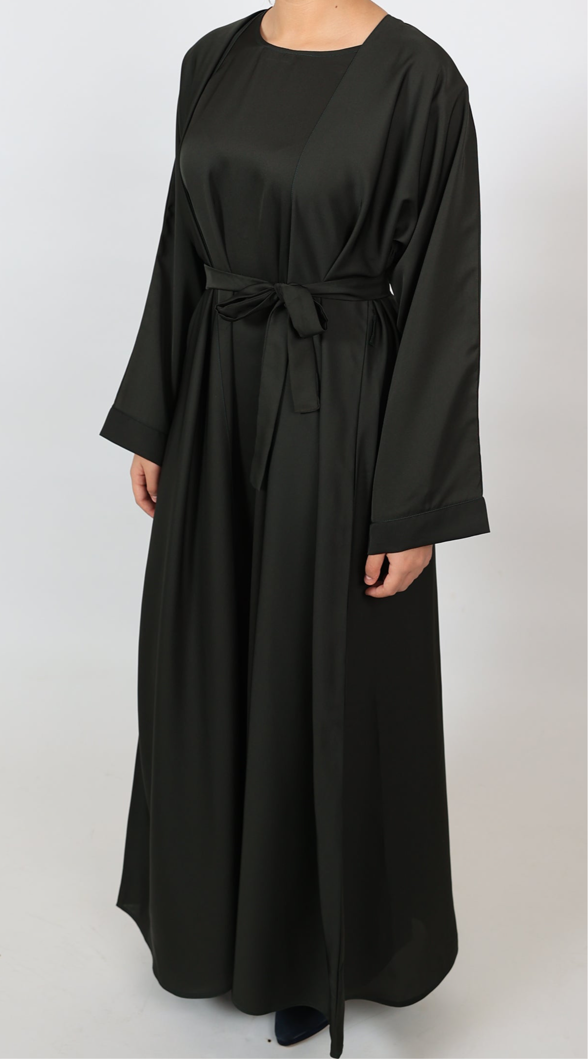 Black Open Front Abaya With Matching Slip
