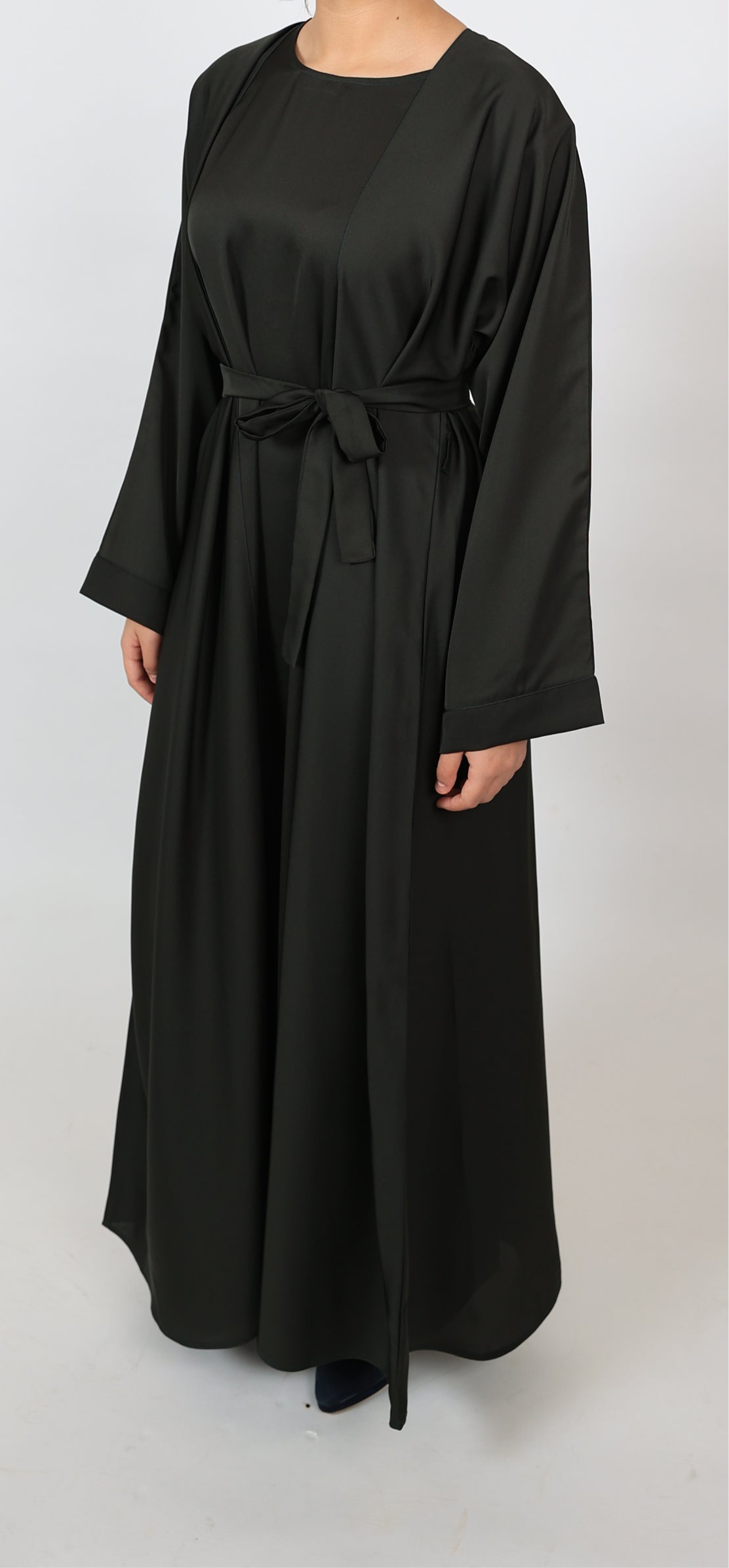 Black Open Front Abaya With Matching Slip