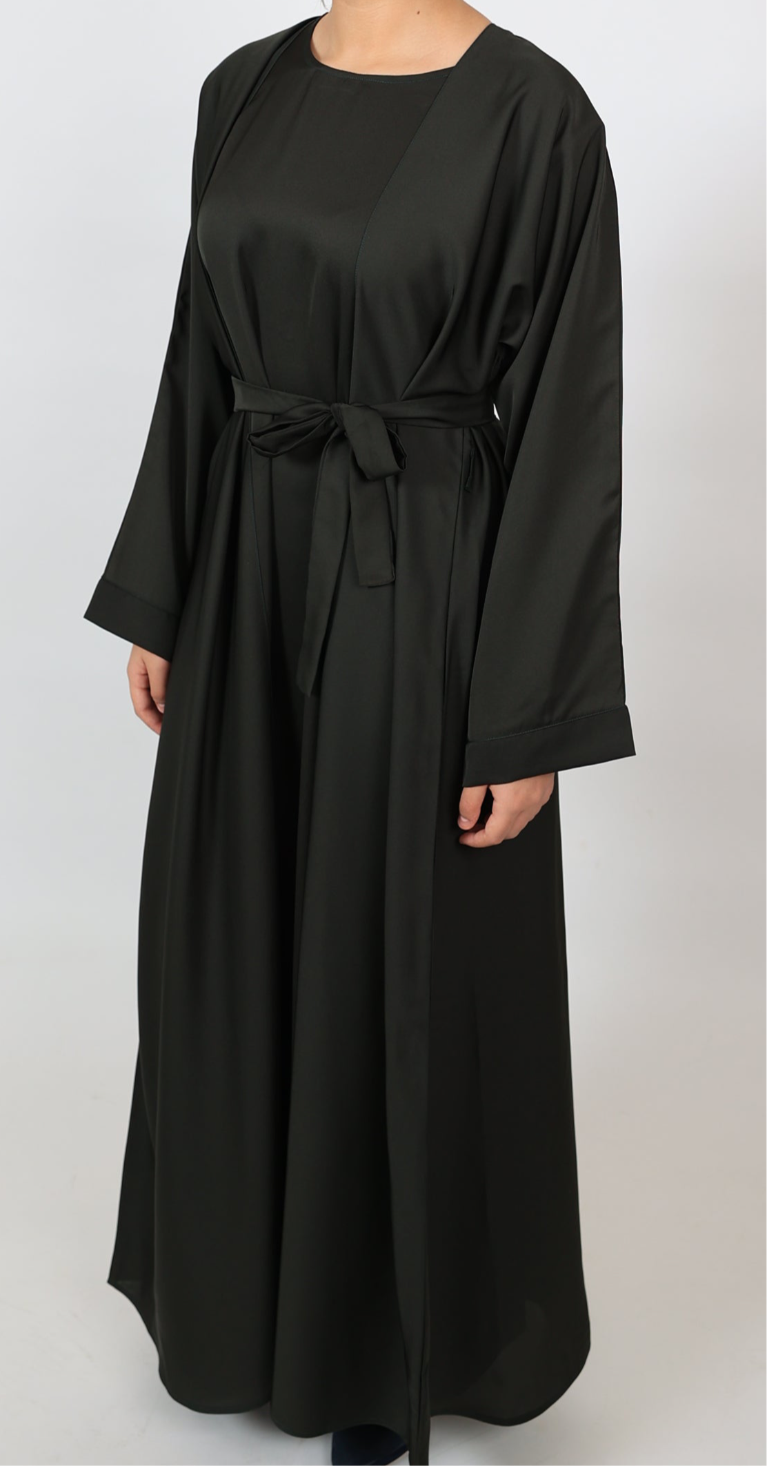 Black Open Front Abaya With Matching Slip
