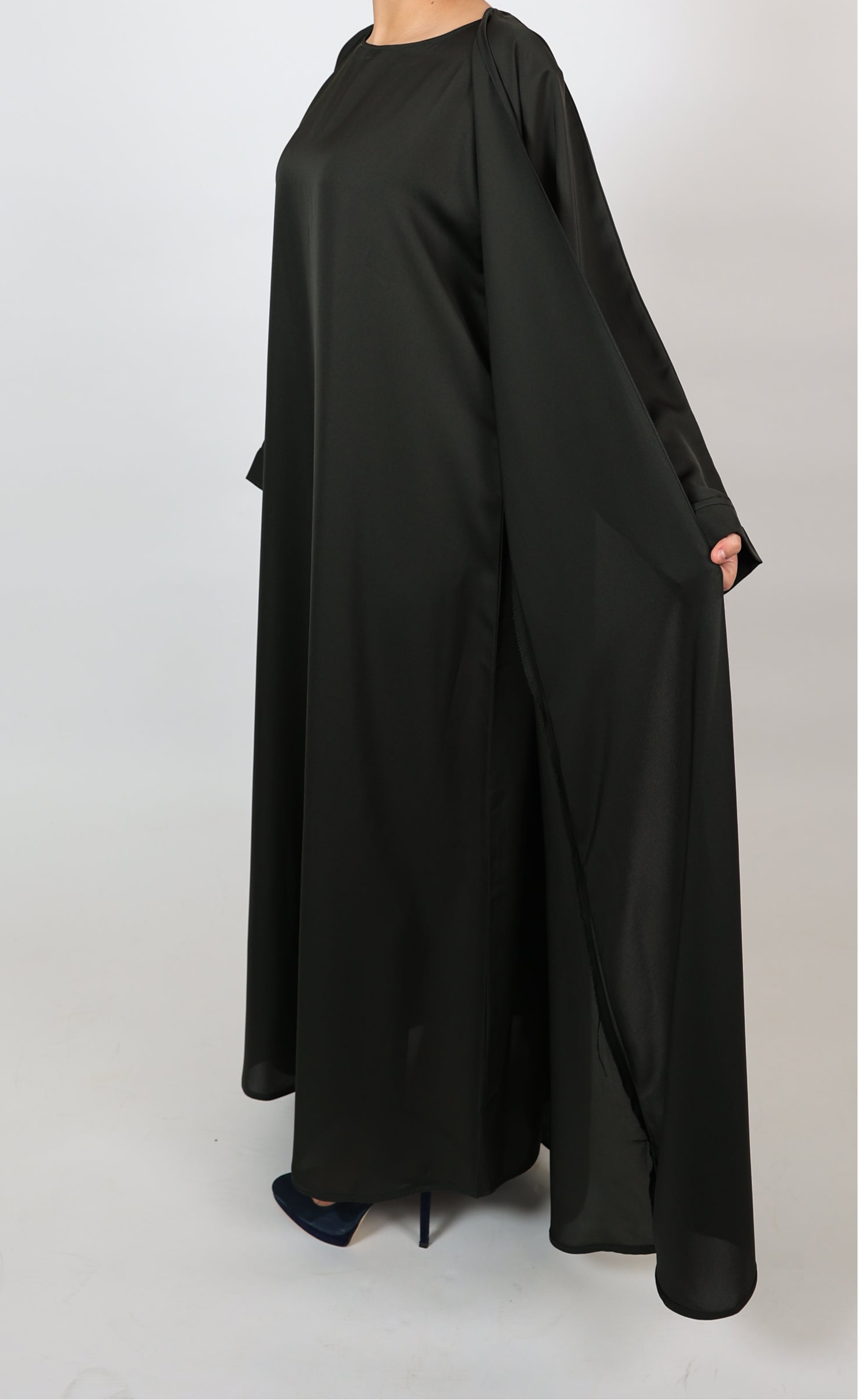 Black Open Front Abaya With Matching Slip