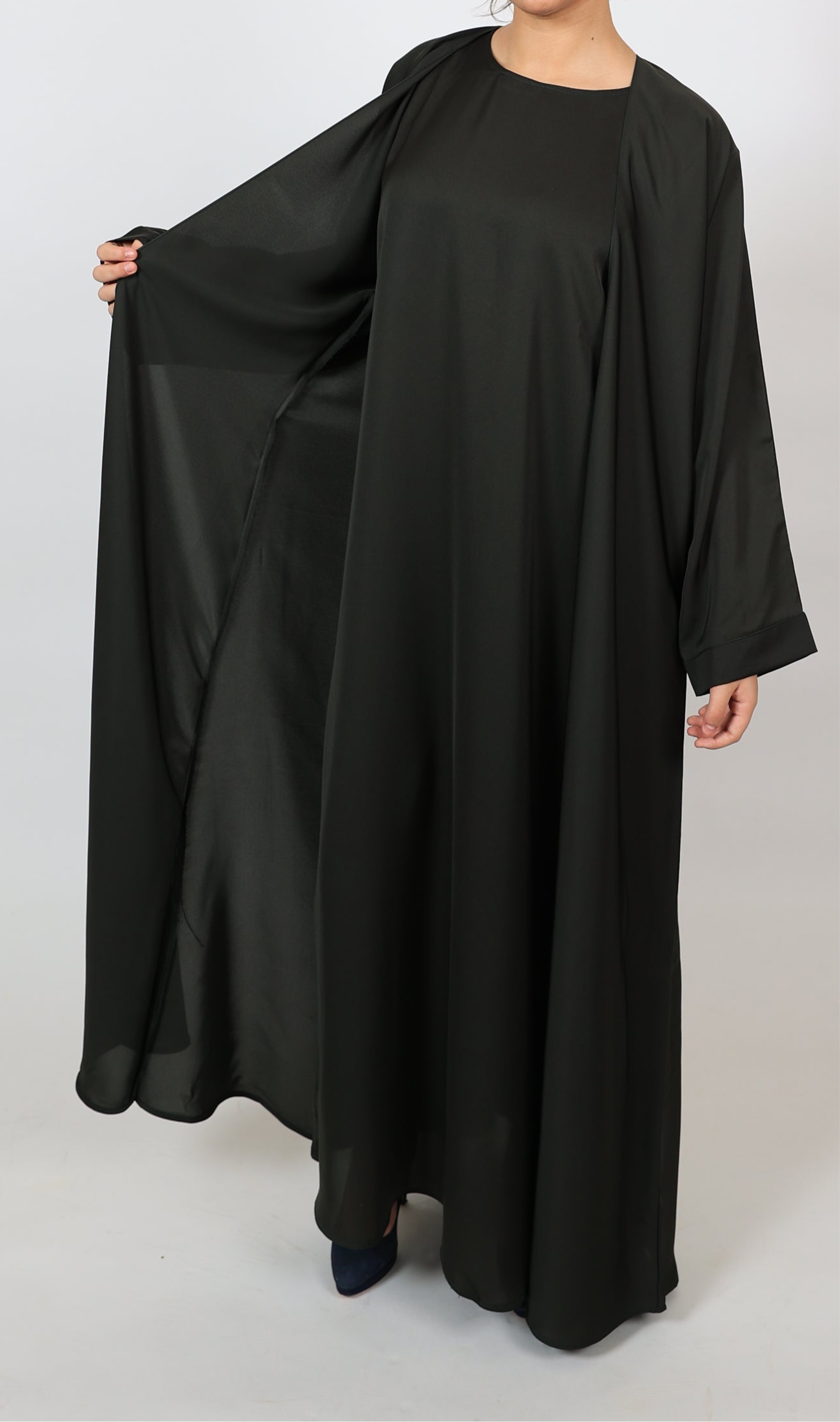 Black Open Front Abaya With Matching Slip