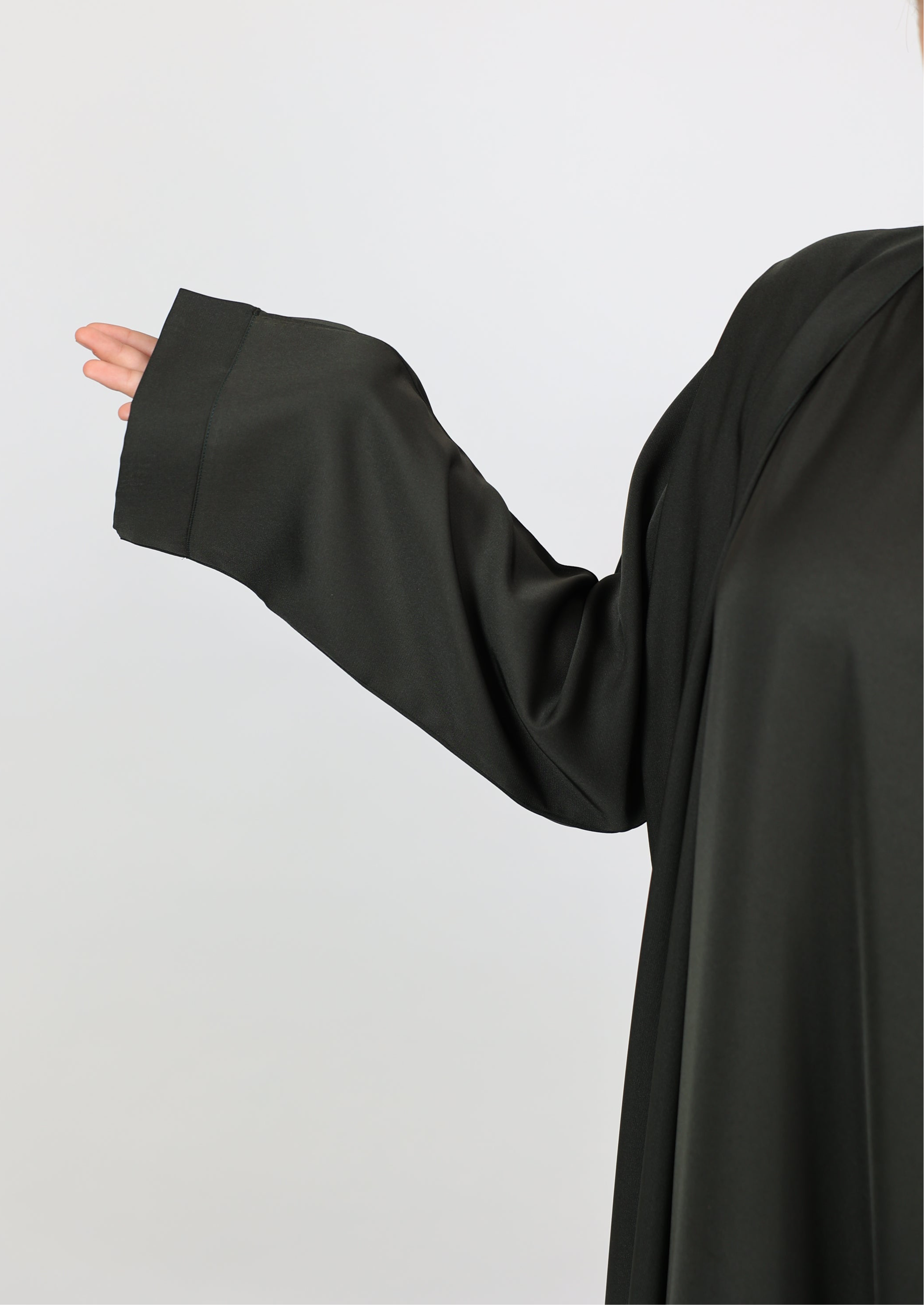 Black Open Front Abaya With Matching Slip
