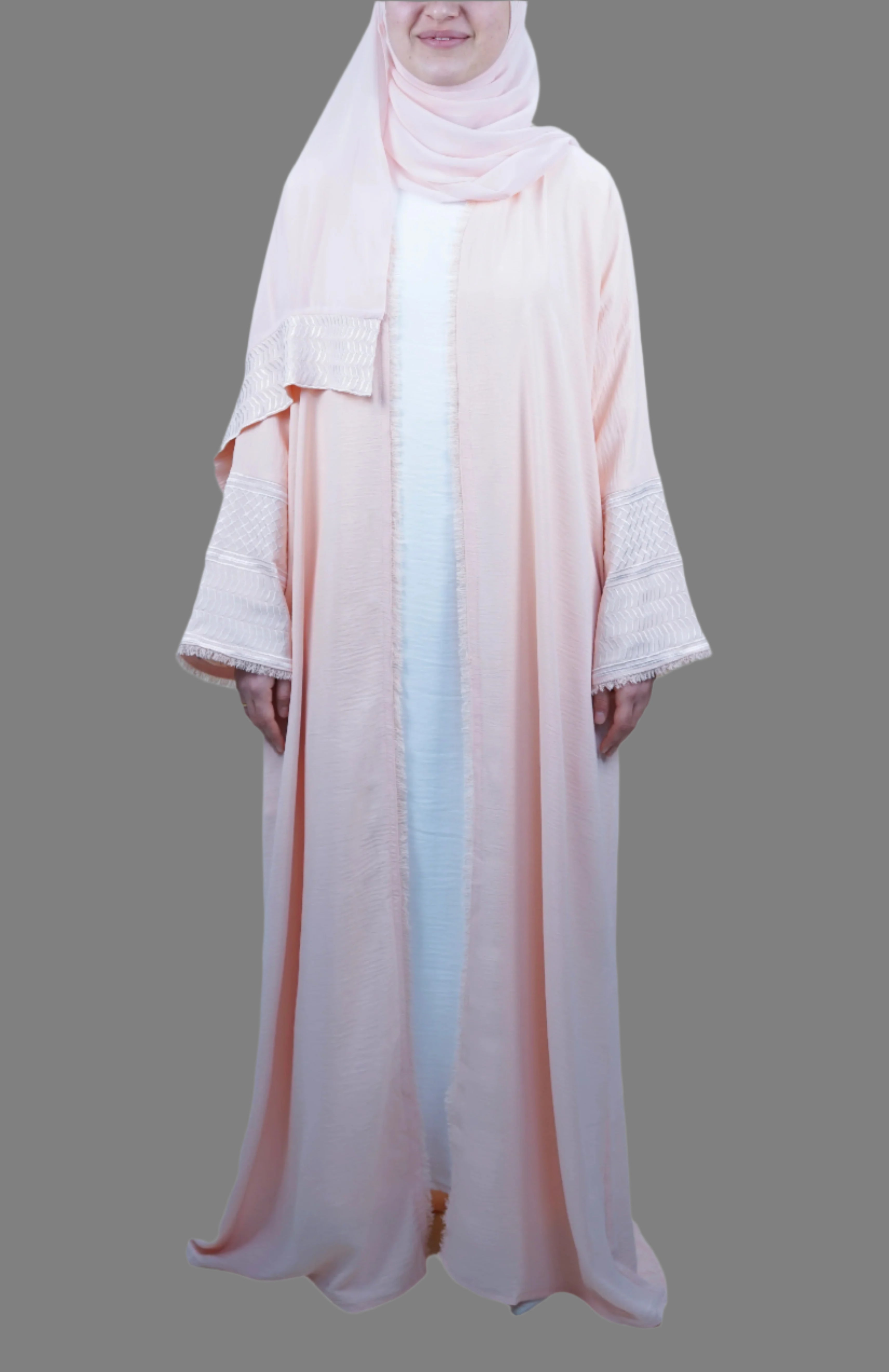 Blush Kufiya Open Front Abaya Set