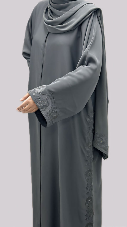 Dove Grey Classic Embroidered Abaya