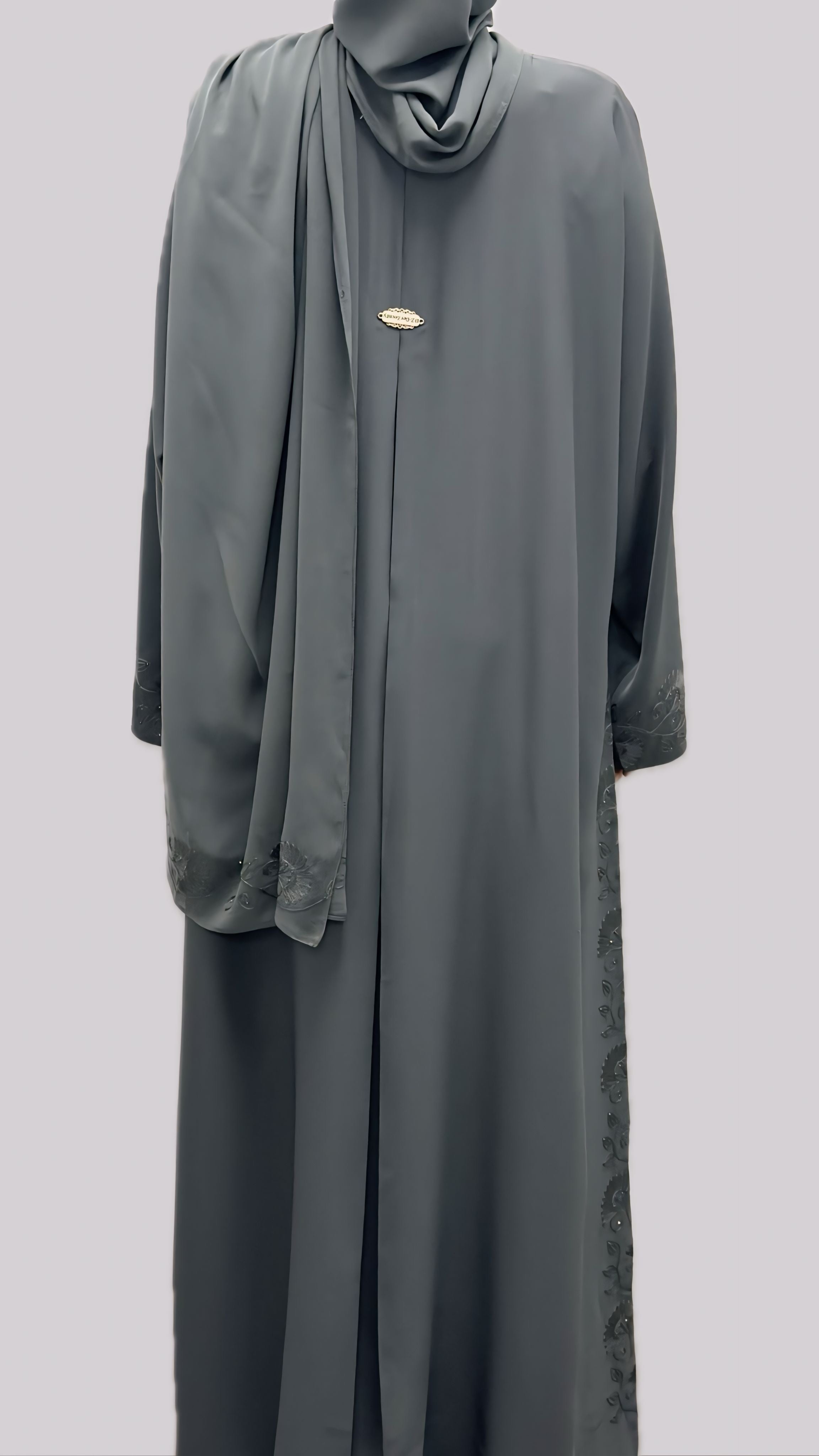 Dove Grey Classic Embroidered Abaya