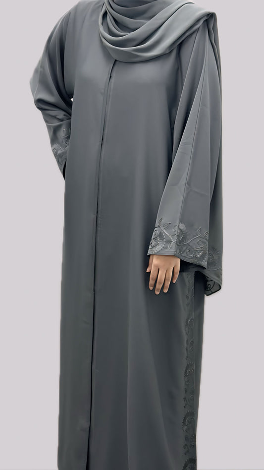 Dove Grey Classic Embroidered Abaya