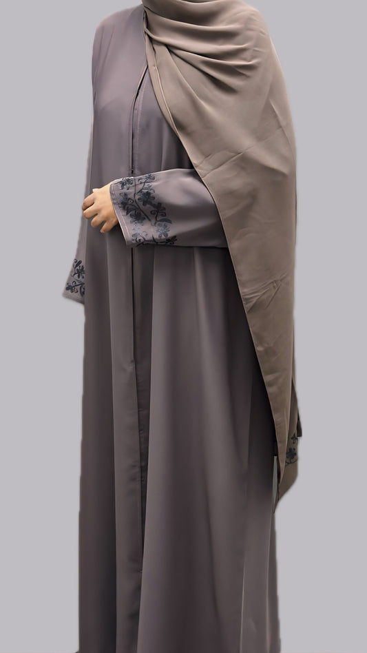 Rich Mauve Classic Embroidered Abaya