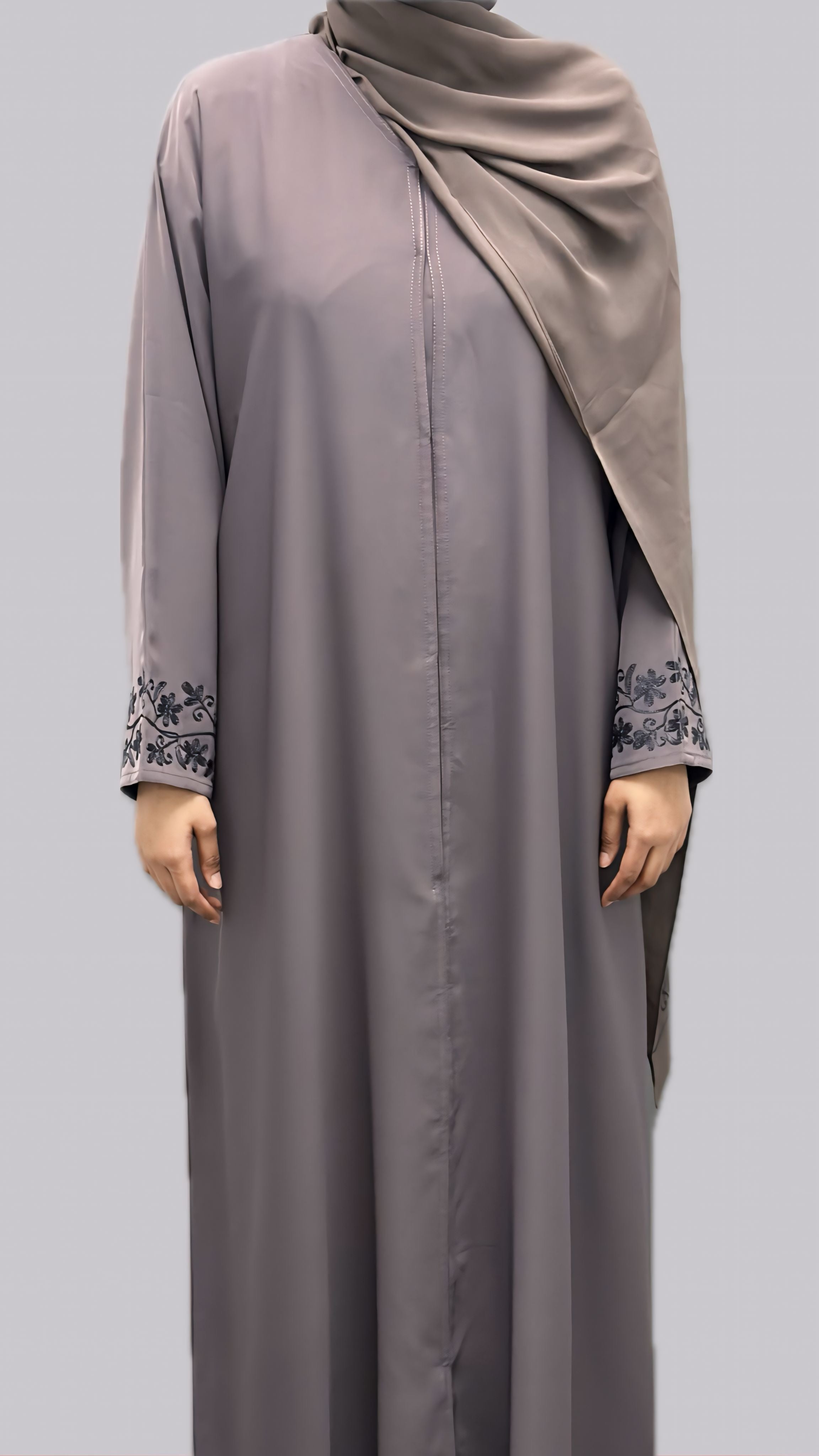 Rich Mauve Classic Embroidered Abaya