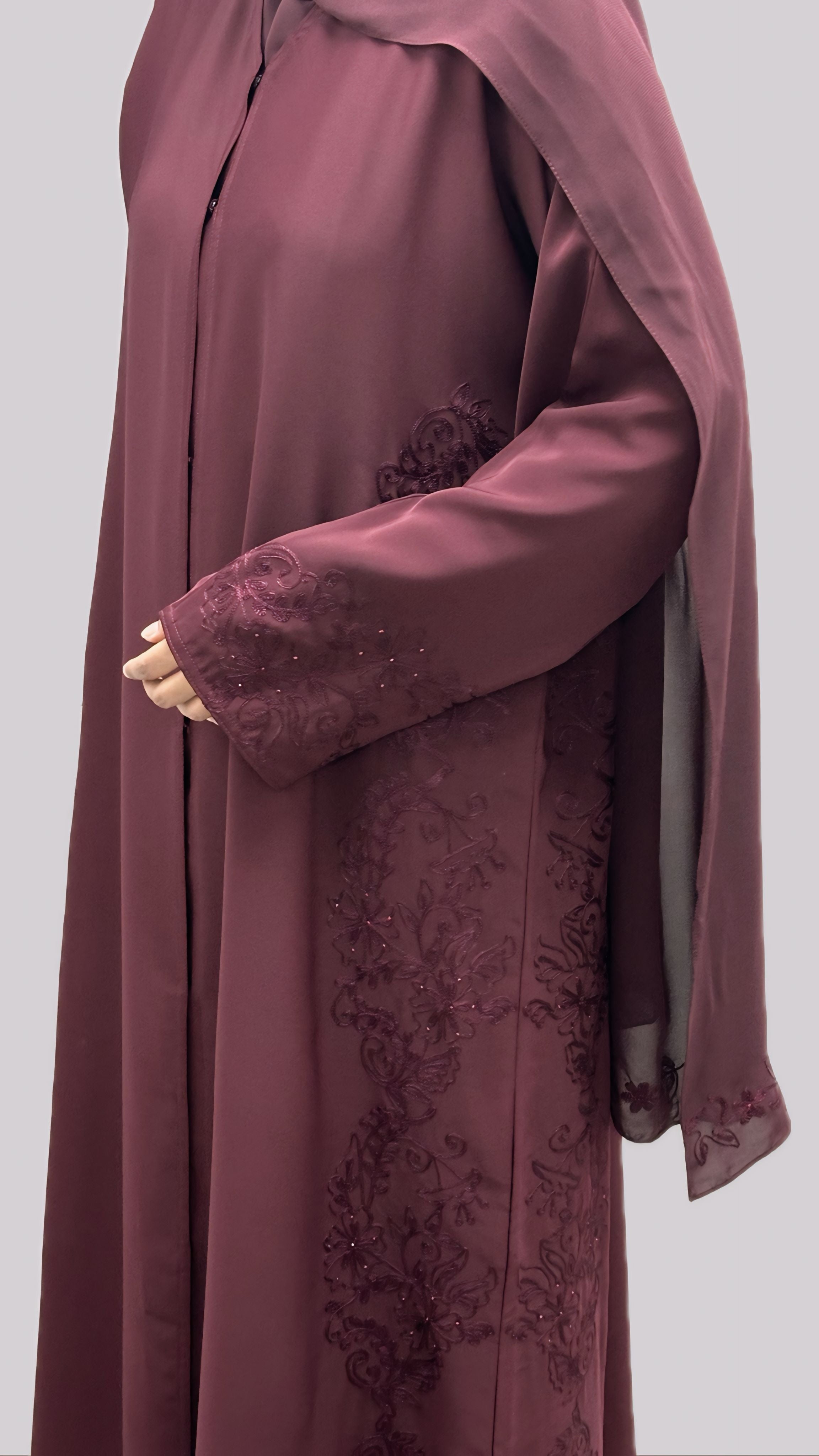 Ruby Red Classic Embroidered Abaya