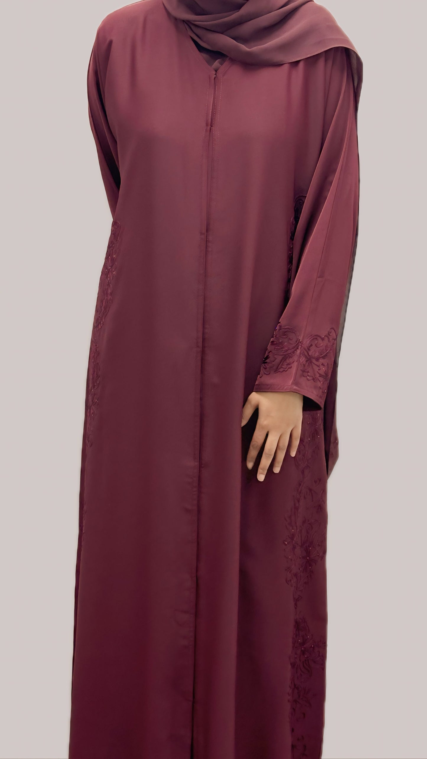 Ruby Red Classic Embroidered Abaya