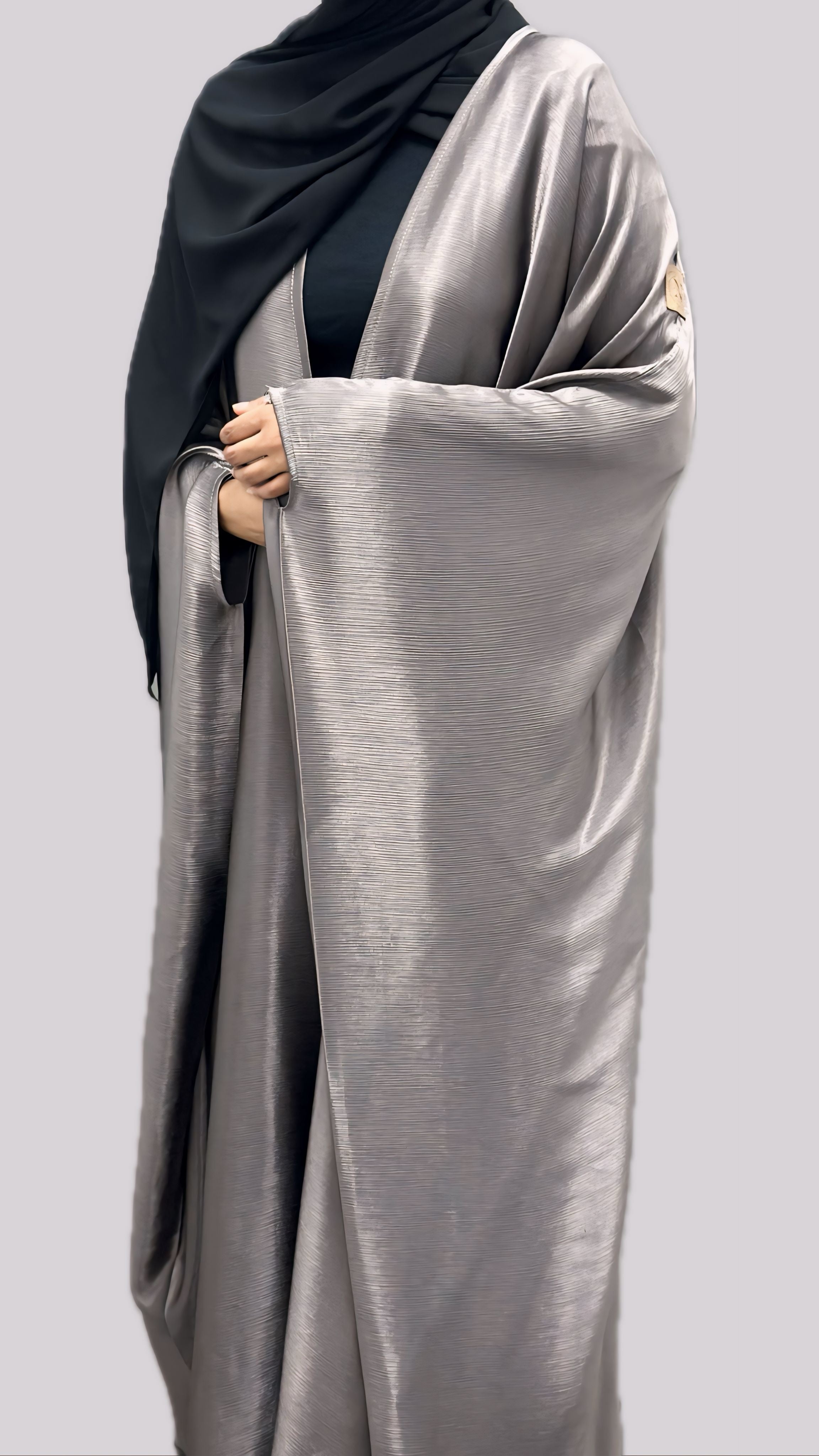 Shiny Taupe Open Front Abaya - Free Flow