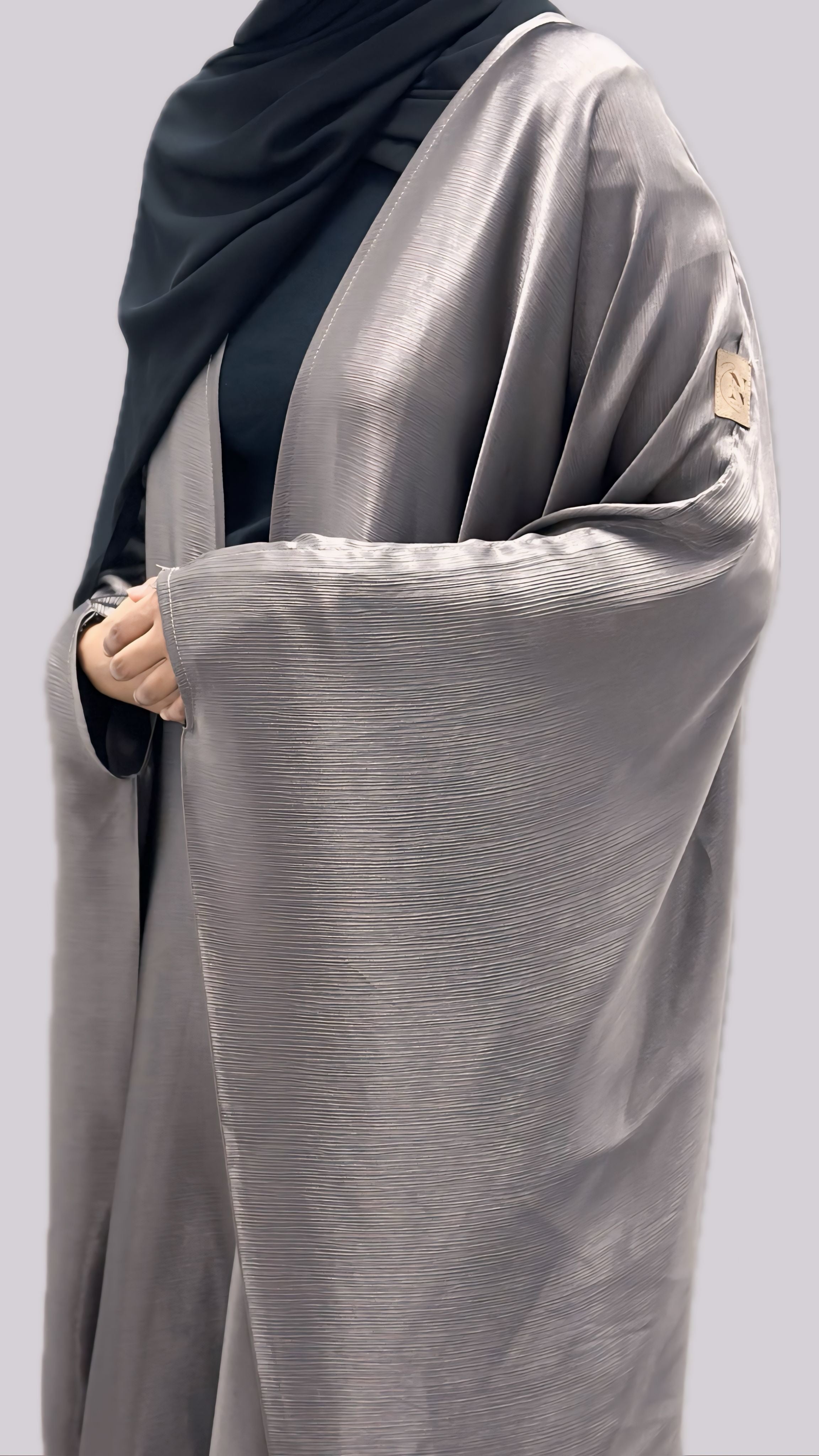 Shiny Taupe Open Front Abaya - Free Flow