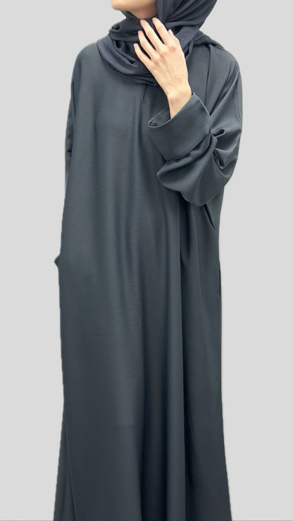 Carbon Simple Crinkle Cuff Abaya