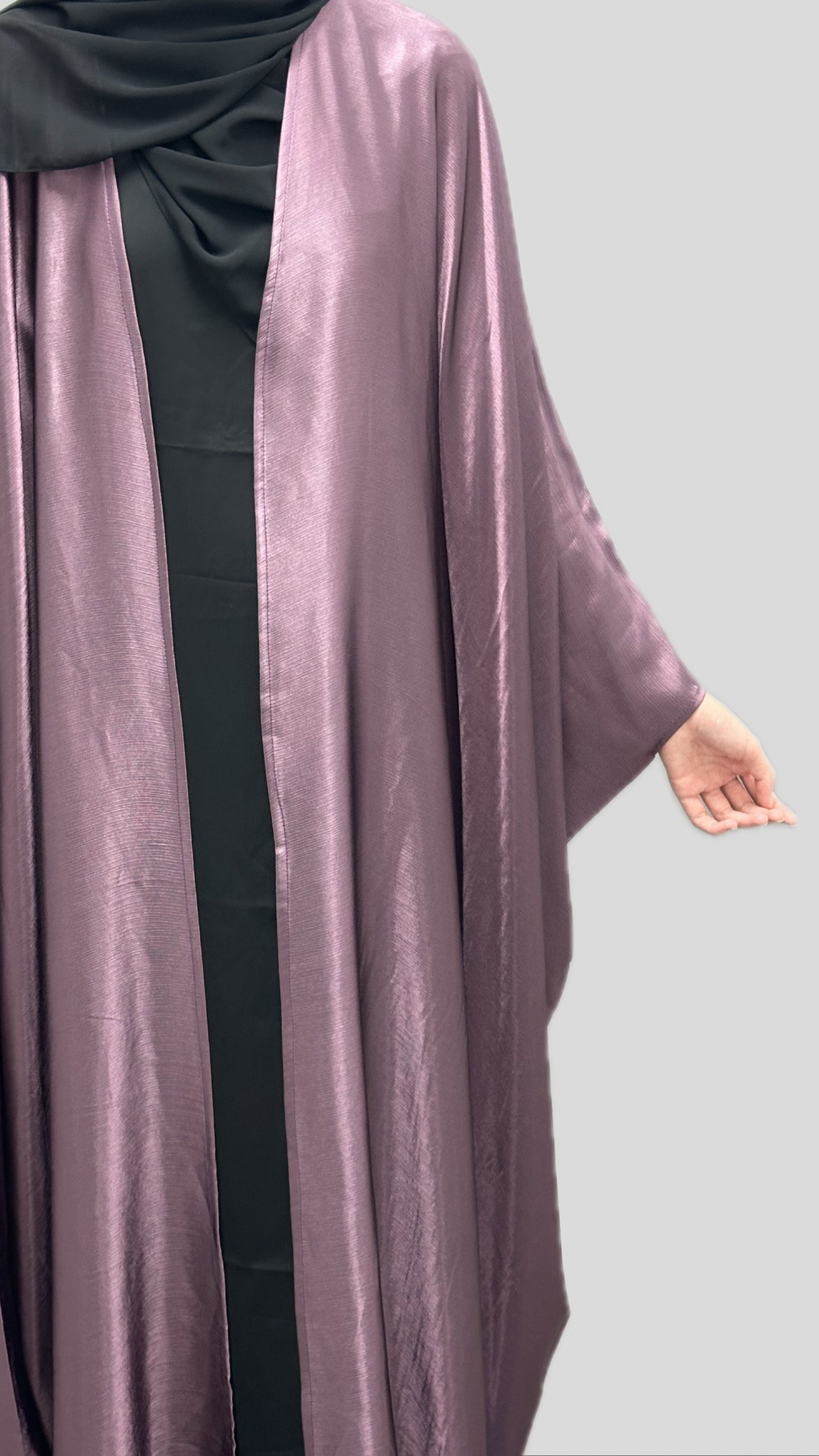 Shiny Mauve Open Front Abaya - Free Flow