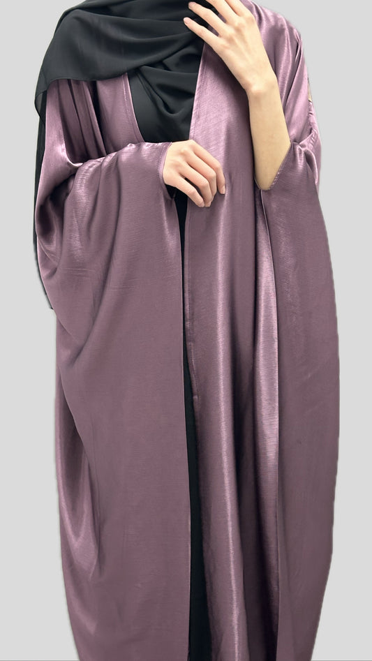 Shiny Mauve Open Front Abaya - Free Flow