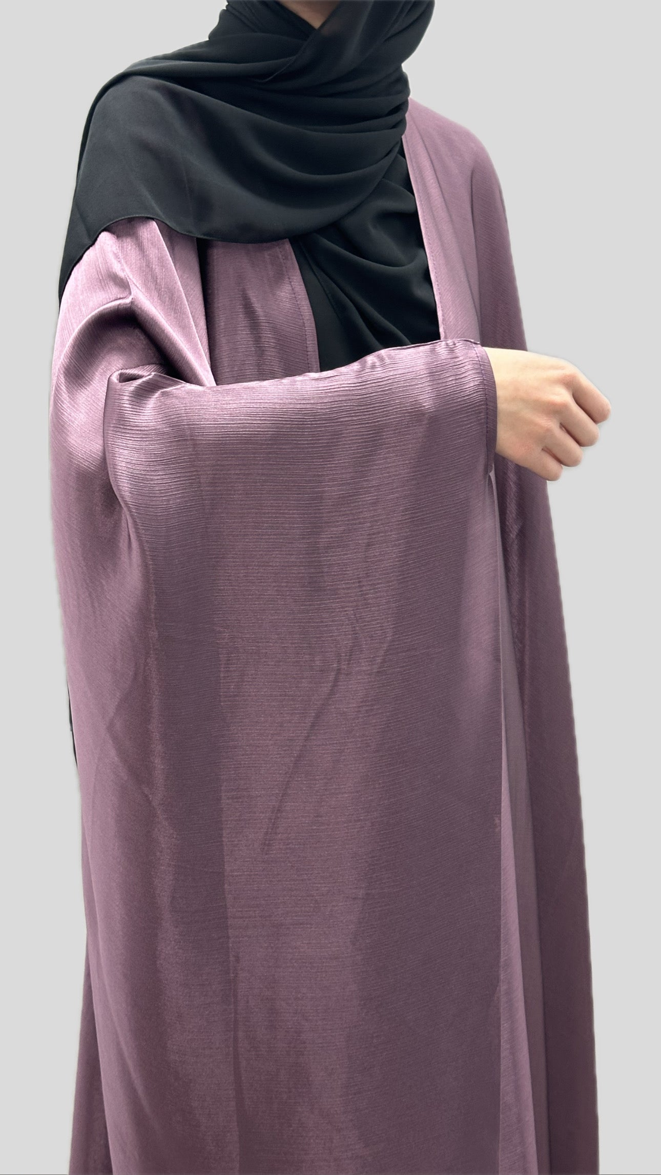 Shiny Mauve Open Front Abaya - Free Flow