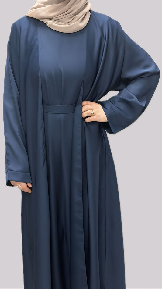 Navy Open Front Abaya With Matching Slip