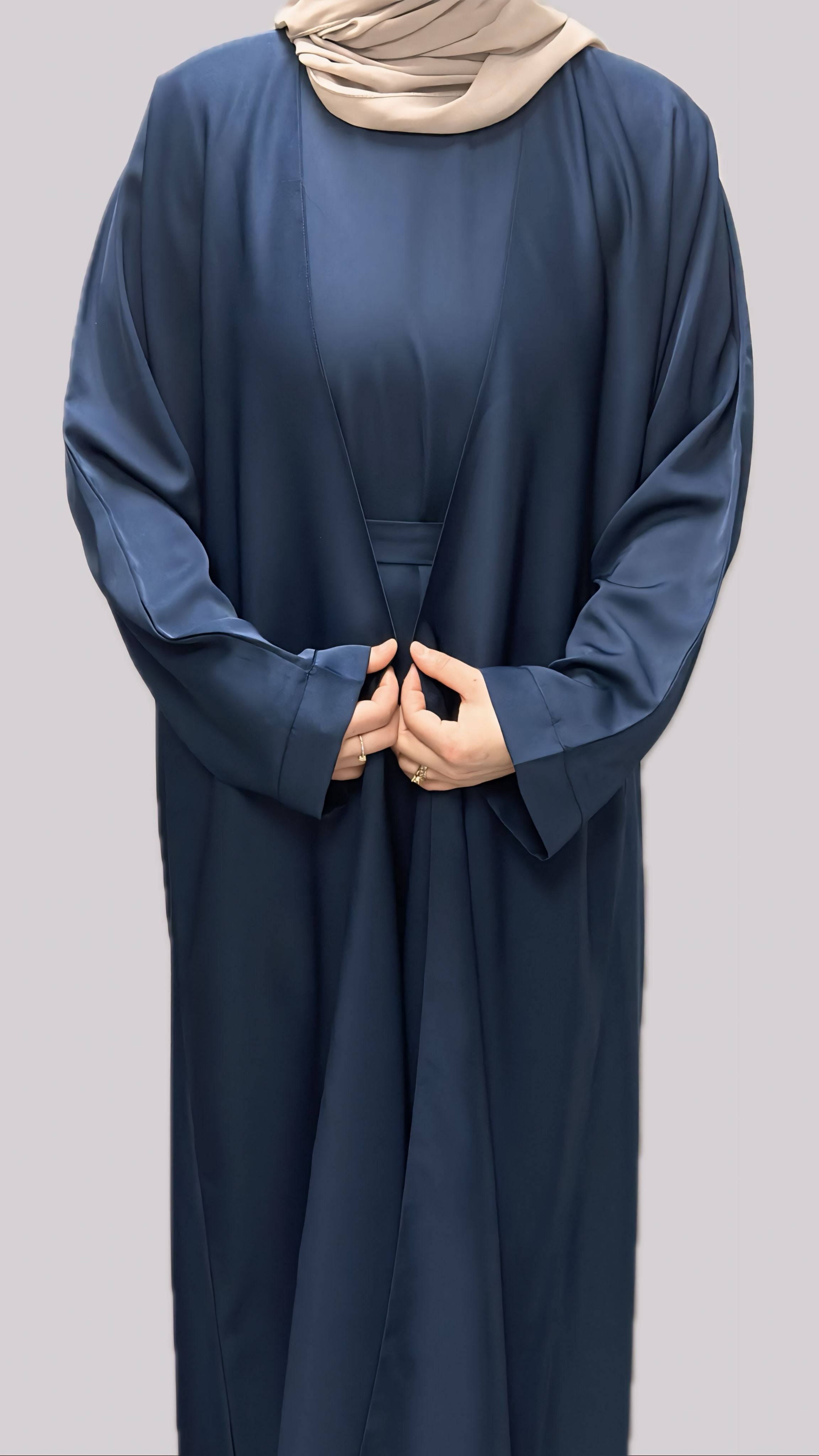 Navy Open Front Abaya With Matching Slip