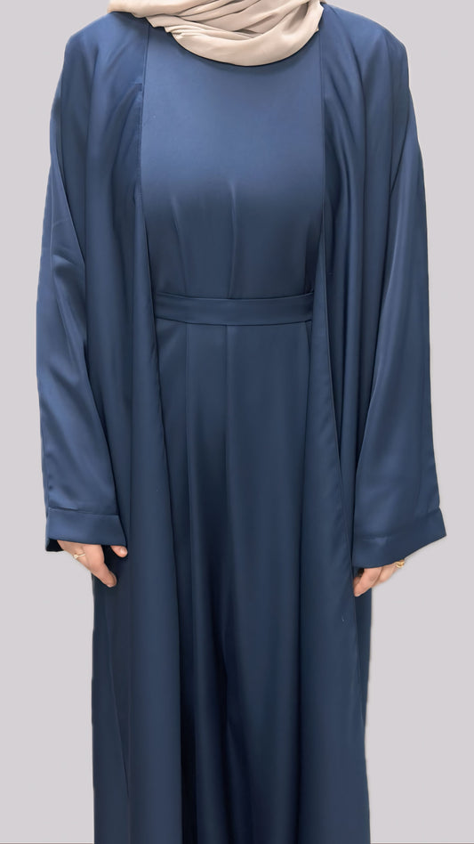 Navy Open Front Abaya With Matching Slip