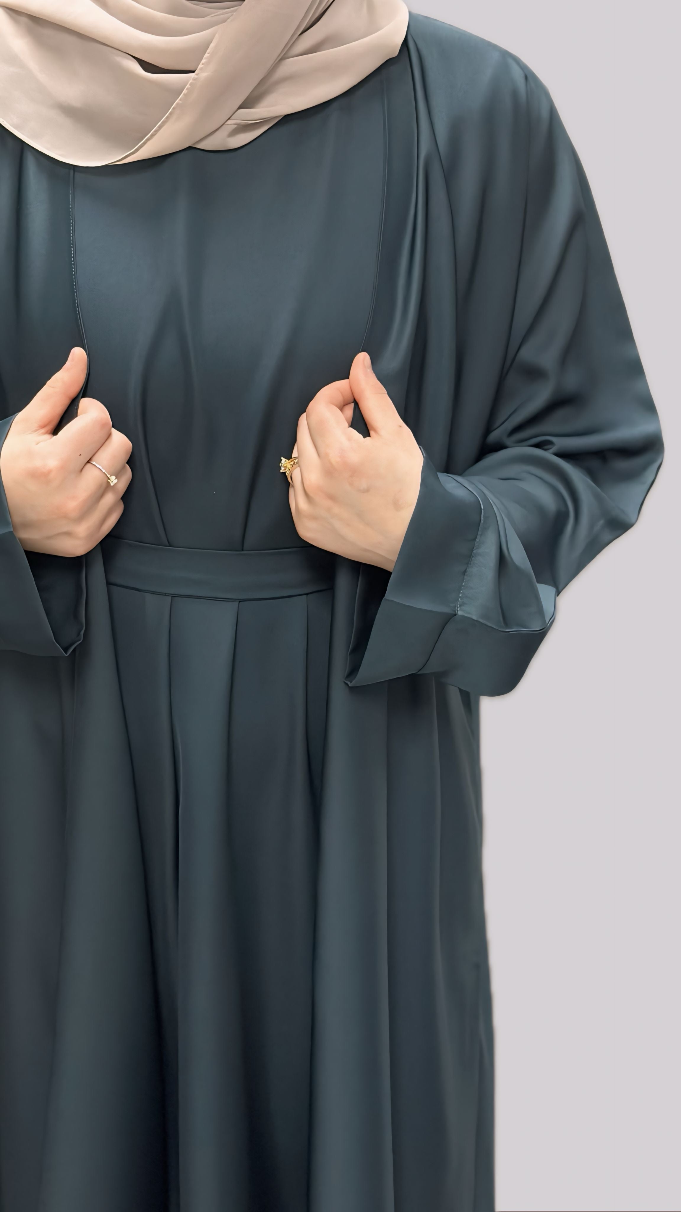 Deep Teal Open Front Abaya With Matching Slip