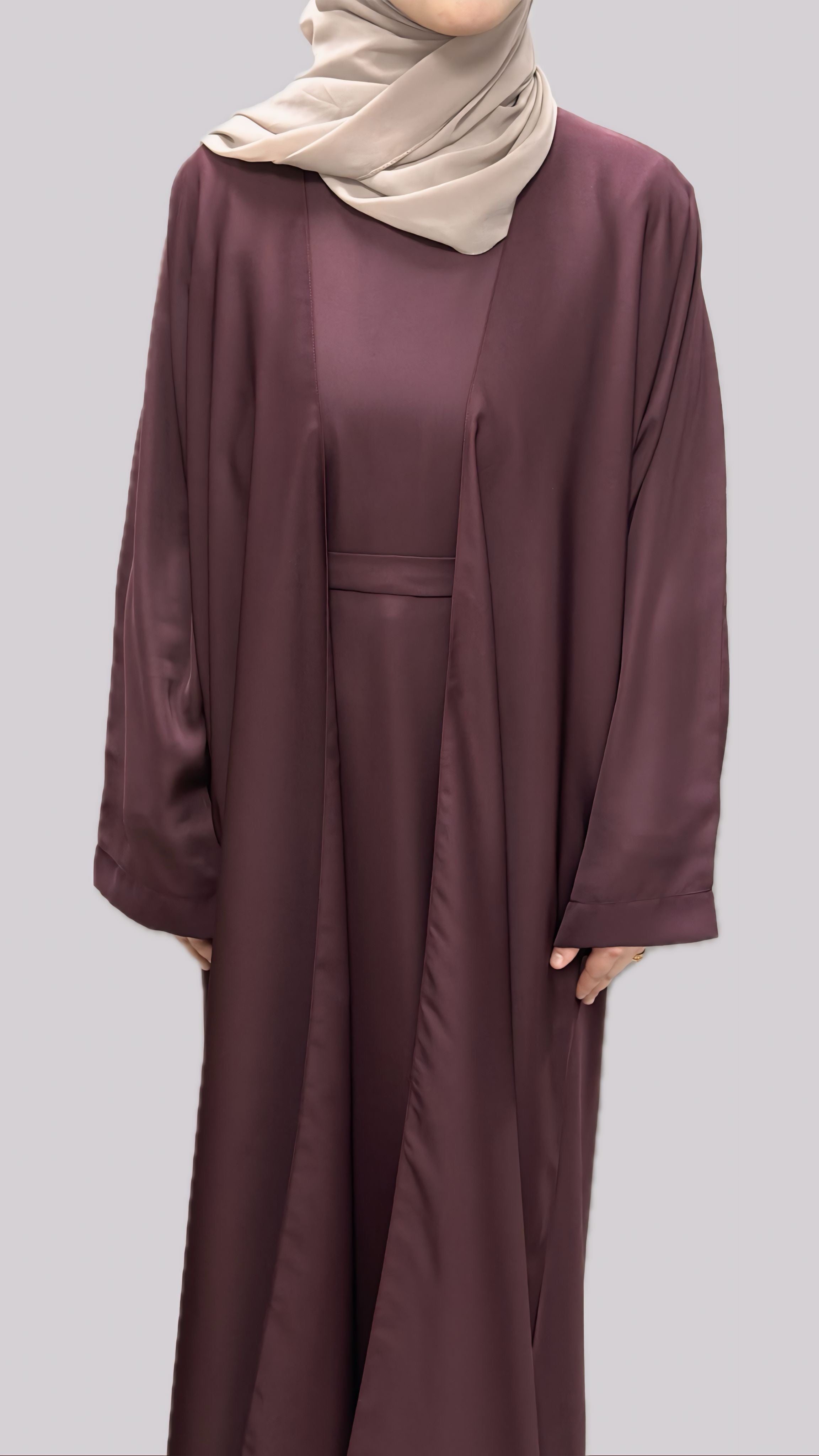 Maroon Open Front Abaya With Matching Slip