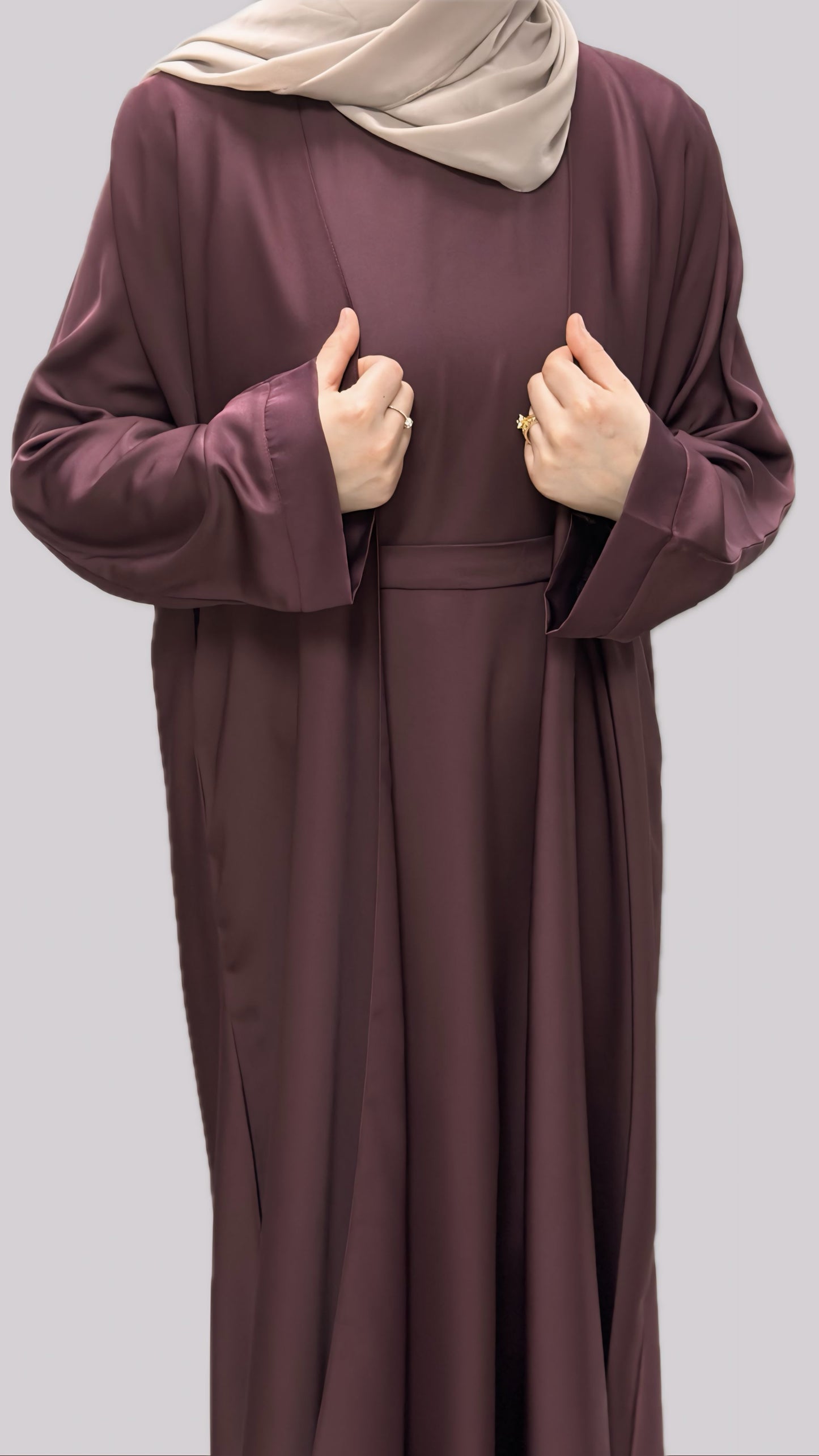 Maroon Open Front Abaya With Matching Slip