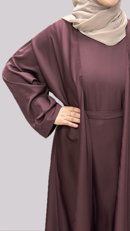 Maroon Open Front Abaya With Matching Slip
