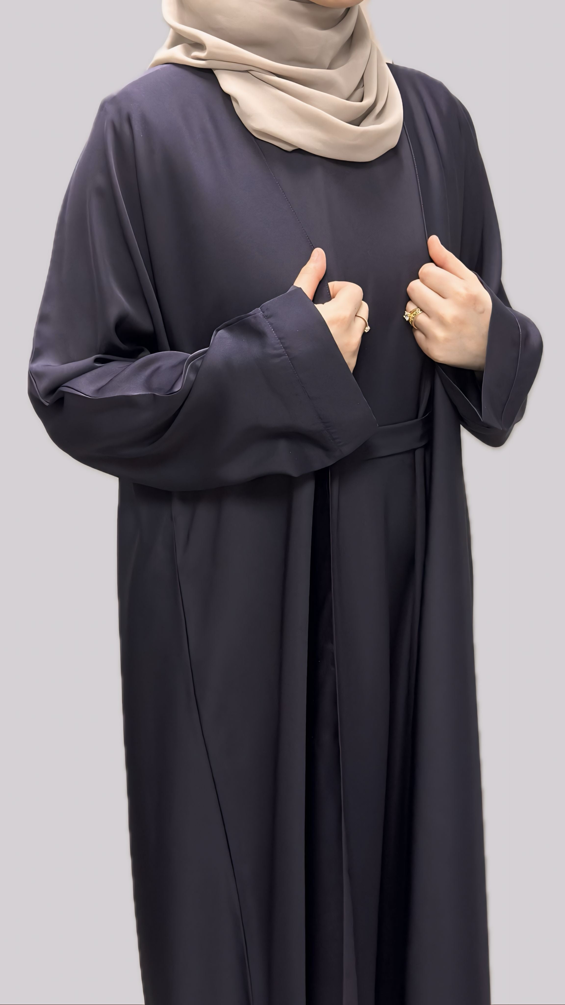 Deep Purple Open Front Abaya With Matching Slip