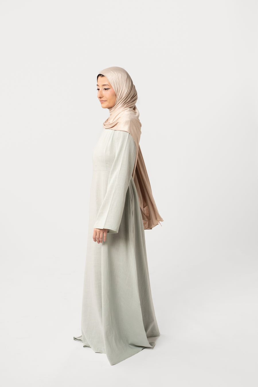 nia linen dress NIA Midi Dress in Metallic Stripe in Lightweight Linen